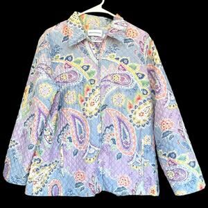 Alfred Dunner Jacket Womens 14 Pastel Paisley Quilted‎ Silk Full Zip Lightweight